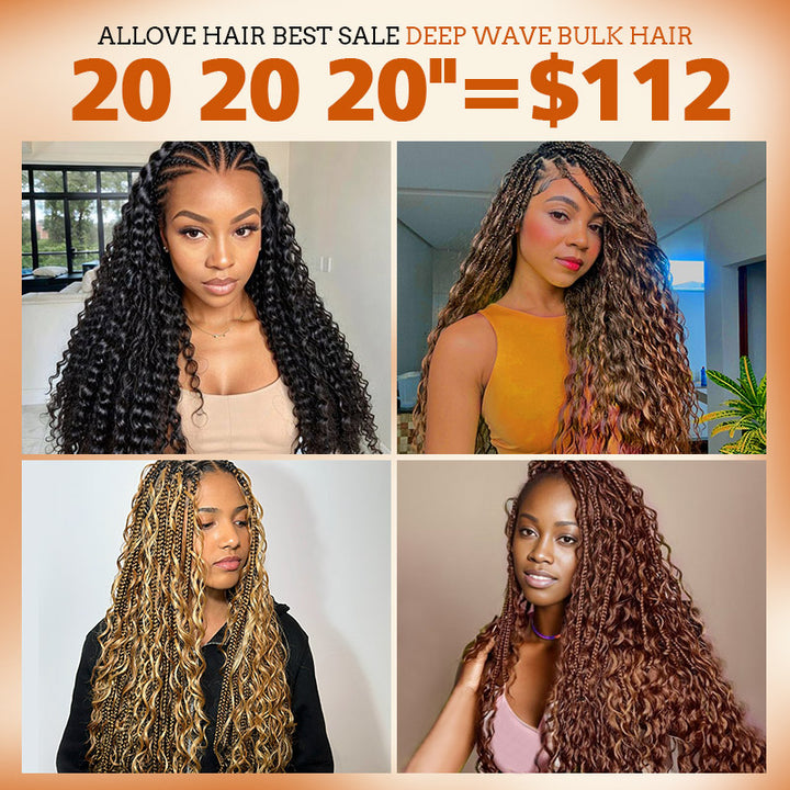 Allove Hair Deep Wave Bulk Human Hair For Braiding No Weft Bulk Hair Bundles