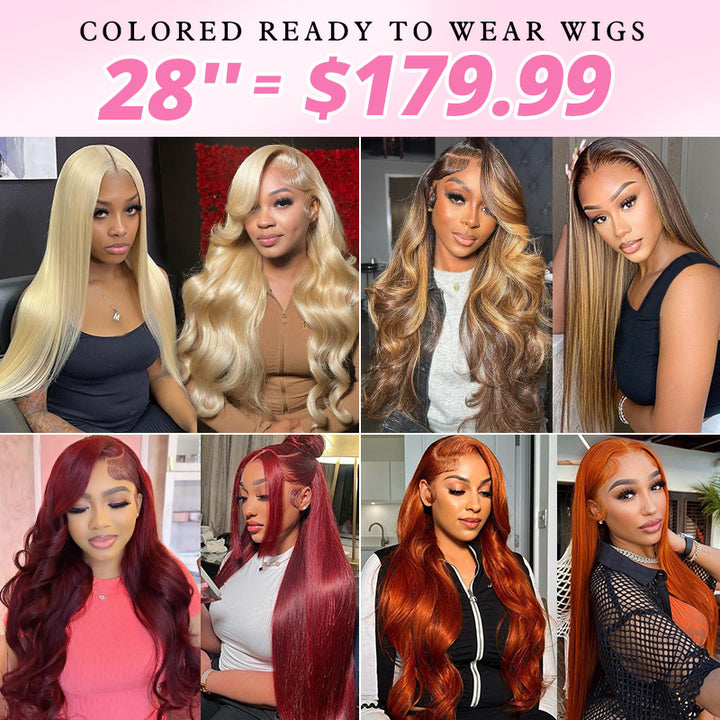 [7th Anniversary Sale] 28''= $179.99 Pre Cut & Pre Plucked & Bleached Knots Ready To Wear 13*4 Colored Lace Front Wigs 180% Density