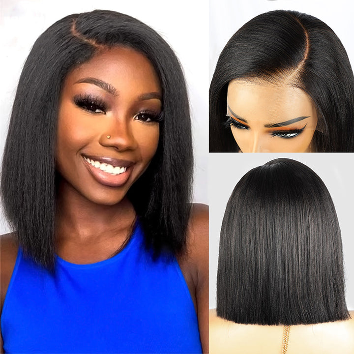 Allove Yaki Straight Bob Wig 13x4 Lace Front Ready To Wear Human Hair Bob Wigs For Women 180% Density