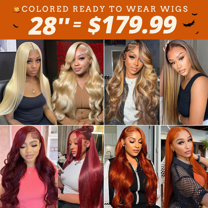 [ Allove Halloween Sale] 28''= $179.99 Pre Cut & Pre Plucked & Bleached Knots Ready To Wear 13*4 Colored Lace Front Wigs 180% Density