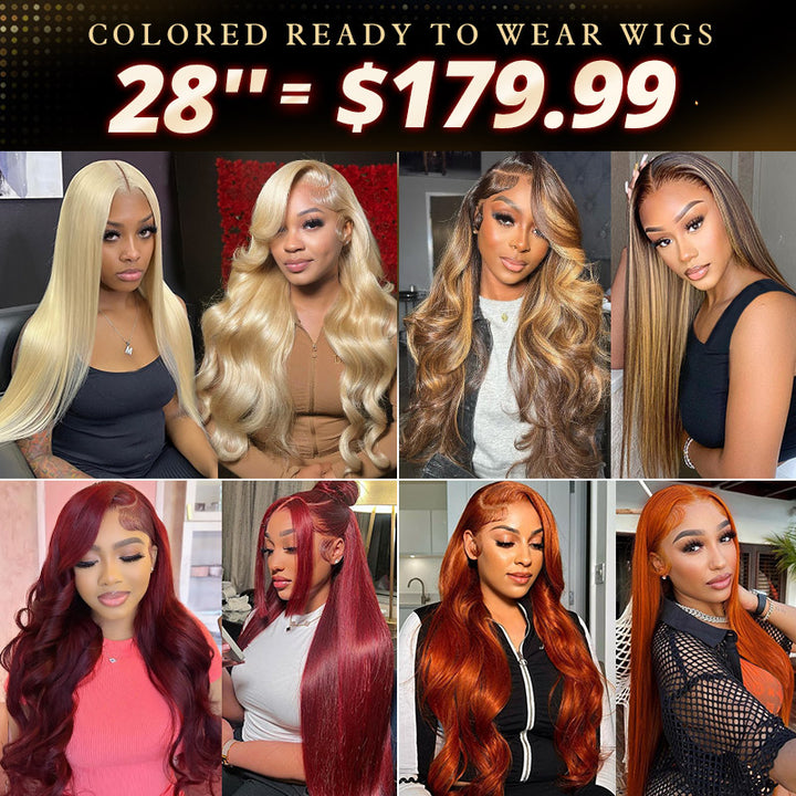 [ Allove Black Friday Sale] 28''= $179.99 Pre Cut & Pre Plucked & Bleached Knots Ready To Wear 13*4 Colored Lace Front Wigs 180% Density