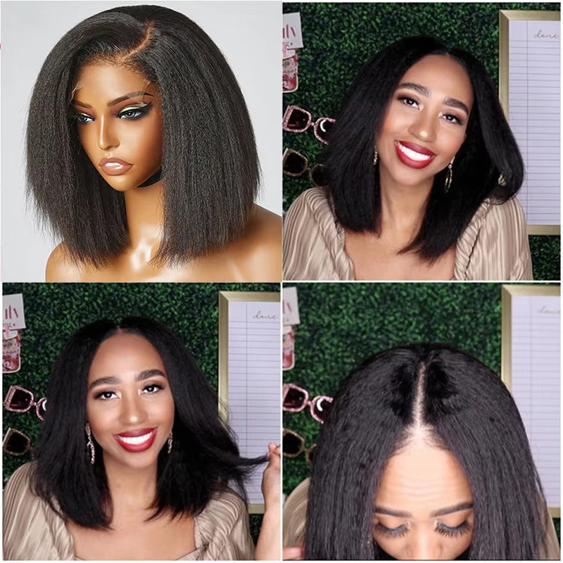 Allove Yaki Straight Bob Wig 13x4 Lace Front Ready To Wear Human Hair Bob Wigs For Women 180% Density