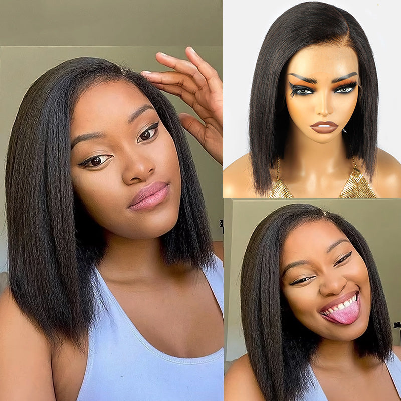 Allove Yaki Straight Bob Wig 13x4 Lace Front Ready To Wear Human Hair Bob Wigs For Women 180% Density