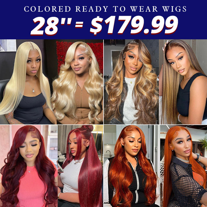 [50% OFF - No Code Needed] 28''= $179.99 Pre Cut & Pre Plucked & Bleached Knots Ready To Wear 13*4 Colored Lace Front Wigs 180% Density