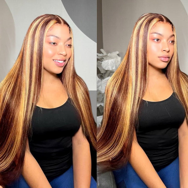 [ 70% OFF - No Code Needed] 13x4 30''= $189.89 13x6 30'' = $199.89 P4/27 Highlight Pre Cut & Pre-plucked & Bleached Knots Ready To Wear Lace Front Wig 180% Density - AlloveHair