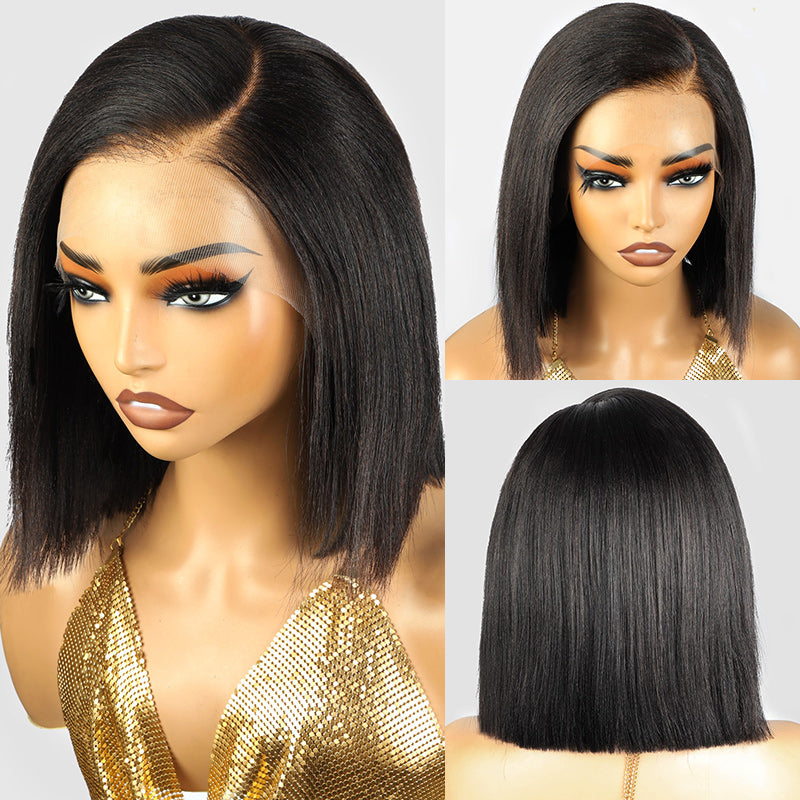 Allove Yaki Straight Bob Wig 13x4 Lace Front Ready To Wear Human Hair Bob Wigs For Women 180% Density