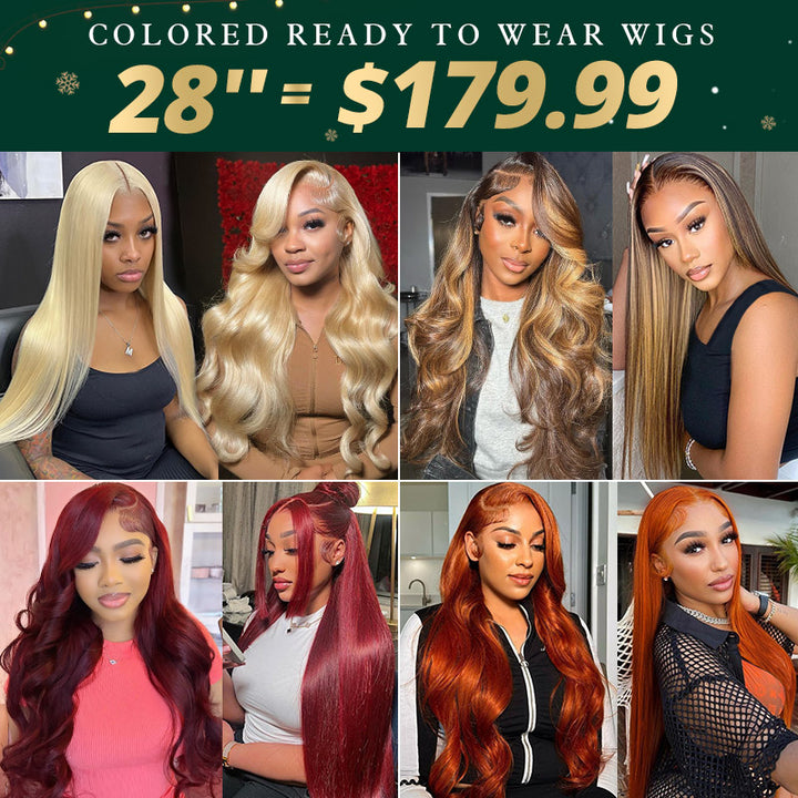 [50% OFF - No Code Needed] 28''= $179.99 Pre Cut & Pre Plucked & Bleached Knots Ready To Wear 13*4 Colored Lace Front Wigs 180% Density