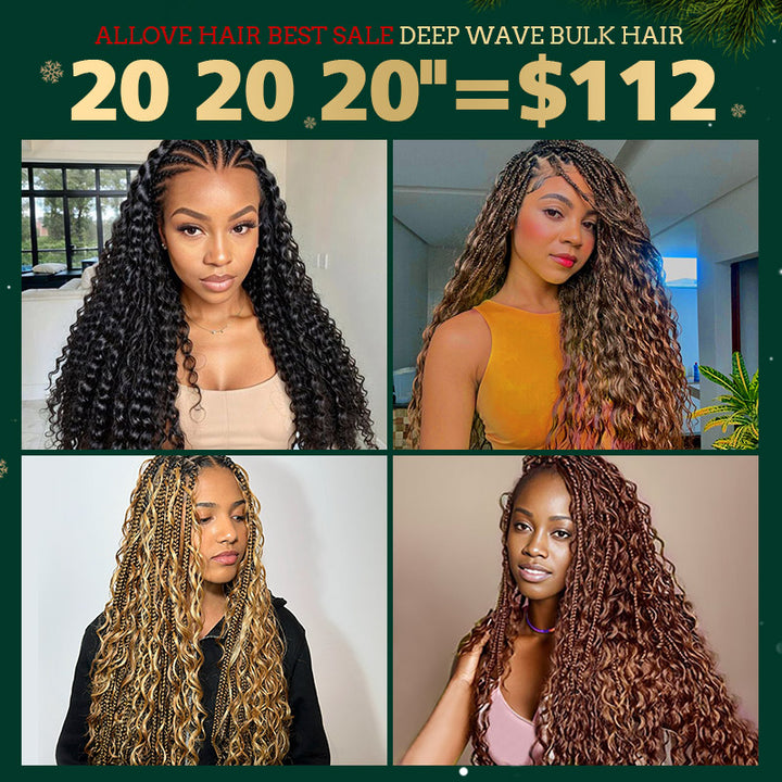 Allove Hair Deep Wave Bulk Human Hair For Braiding No Weft Bulk Hair Bundles