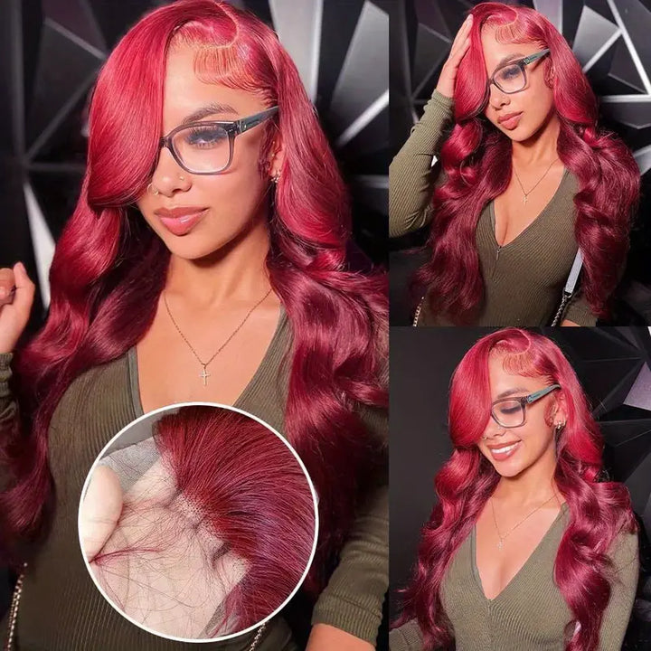 Allove 99J Burgundy Red Colored 13x6 Lace Front Human Hair Wigs For Women Straight Hair/Body Wave Available