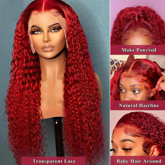 32Inch Hot Red Kinky Curly 13x4 Lace Front Human Hair Wigs With Pre Plucked Glueless Wig