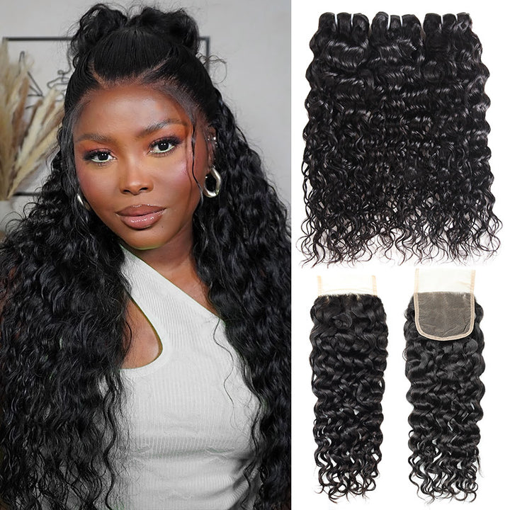 Transform your look with the Allove Hair 5x5 Closure with Bundles, featuring luxurious water wave hair crafted from 100% human hair. This stunning set is perfect for sew-in installations, offering a natural and effortlessly beautiful finish. The 5x5 closure provides a seamless blend at the hairline, allowing for versatile styling options while ensuring maximum comfort. With its bouncy waves and rich texture, these bundles add volume and movement to your hairstyle, making it ideal for any occasion.