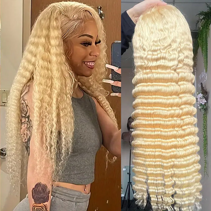 #613 Blonde Color Deep Wave Human Hair 13x4 Lace Front Wigs