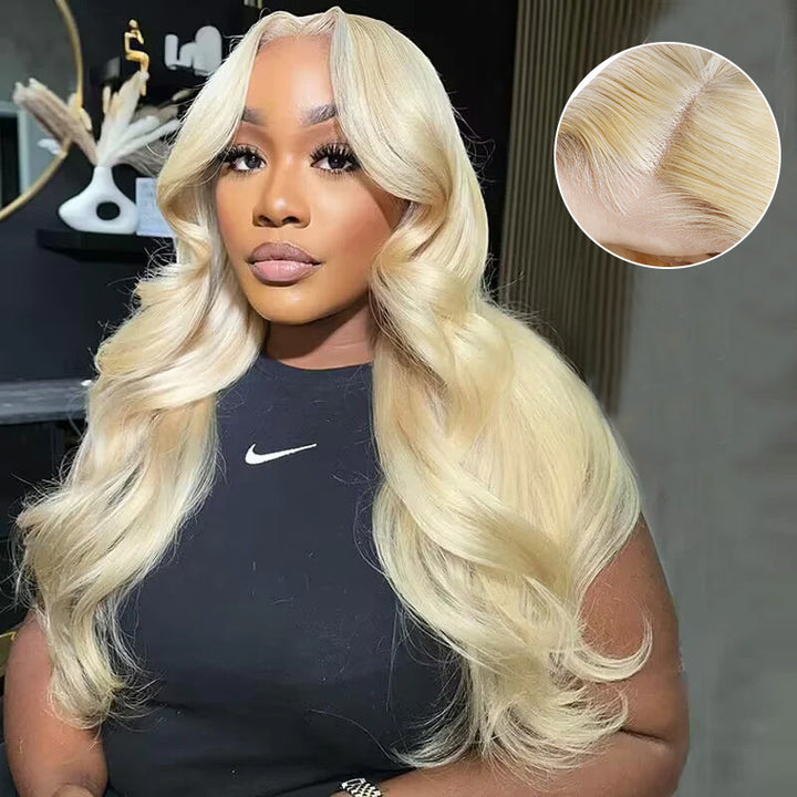 Introducing the Allove Hair 13x4 Lace Front Wig, featuring a stunning 613 blonde hue and luxurious body wave texture. This glueless wig is designed for effortless wear, offering a natural look and comfortable fit. Perfect for those seeking a glamorous yet easy-to-style option, this wig enhances your beauty with its soft, flowing waves and vibrant color. Transform your hairstyle with this versatile and high-quality piece!