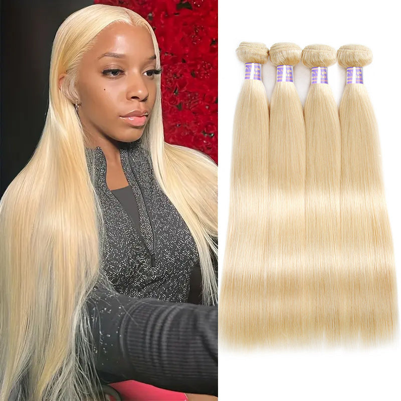 4 Bundles 613 Blonde Straight Human Remy Hair Weave