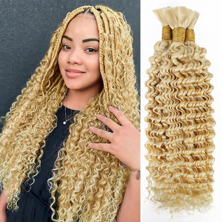 Allove #613 Blonde Deep Wave Bulk Hair Extensions For Braiding 3/4 Bundles