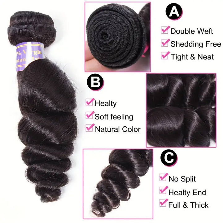 Allove Hair Indian 3 Bundles Loose Wave Virgin Human Hair