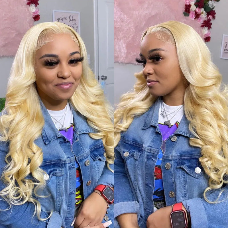 [ 70% OFF - No Code Needed] 28''= $89.99 613 Blonde Straight/ Body Wave 13*4*1 Lace Front Human Hair Wig 150% Density - AlloveHair