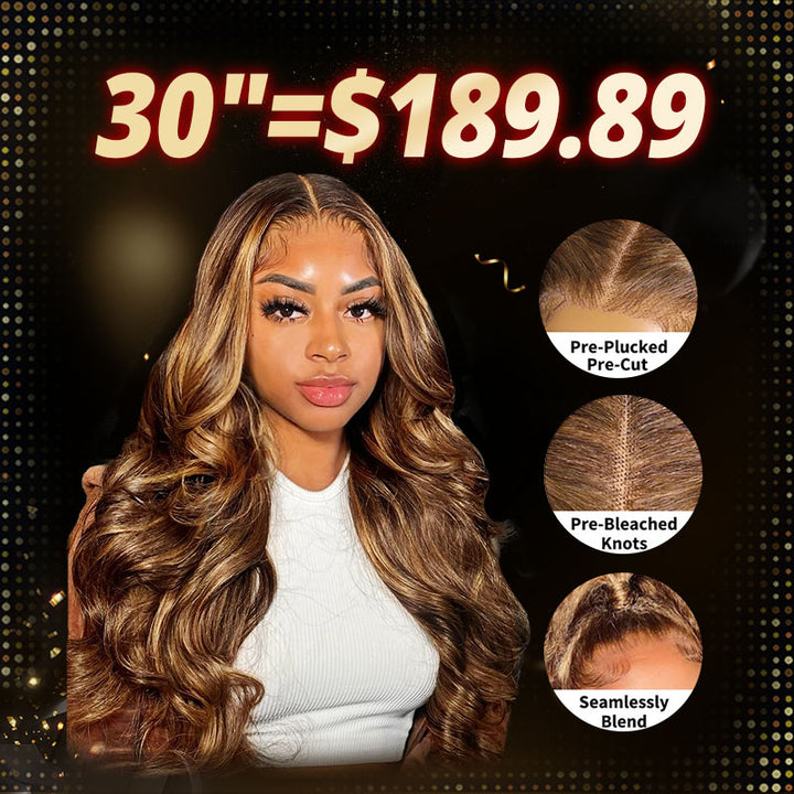 [ 70% OFF - No Code Needed] 30''= $189.89 P4/27 Highlight Pre Cut & Pre-plucked & Bleached Knots Ready To Wear Lace Front Wig 180% Density