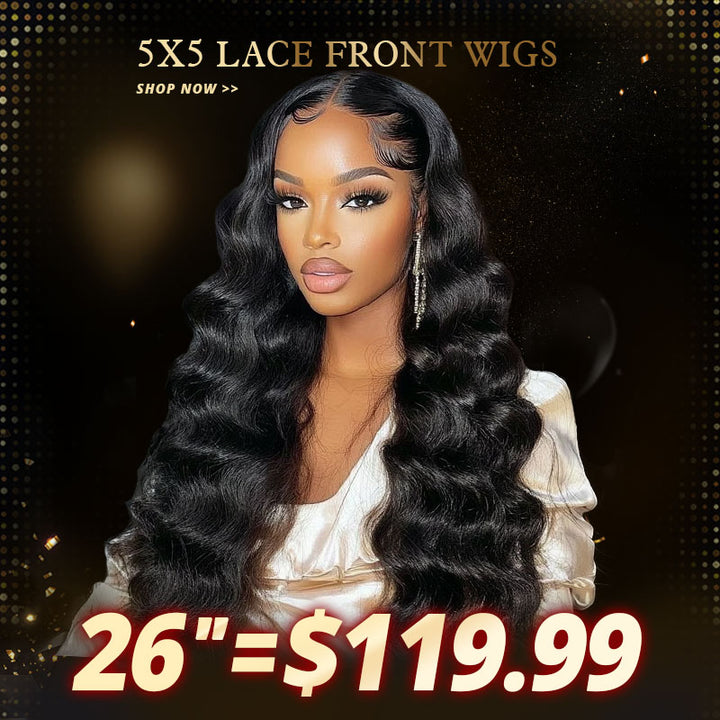 [50% OFF - No Code Needed] 26'' = $119.99 Pre Cut Lace & Pre Plucked & Bleached Knots Ready To Wear 5x5 Lace Closure Wigs 180% Density