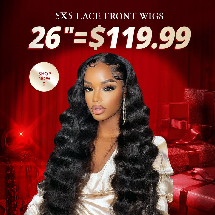 [50% OFF - No Code Needed] 26'' = $119.99 Pre Cut Lace & Pre Plucked & Bleached Knots Ready To Wear 5x5 Lace Closure Wigs 180% Density