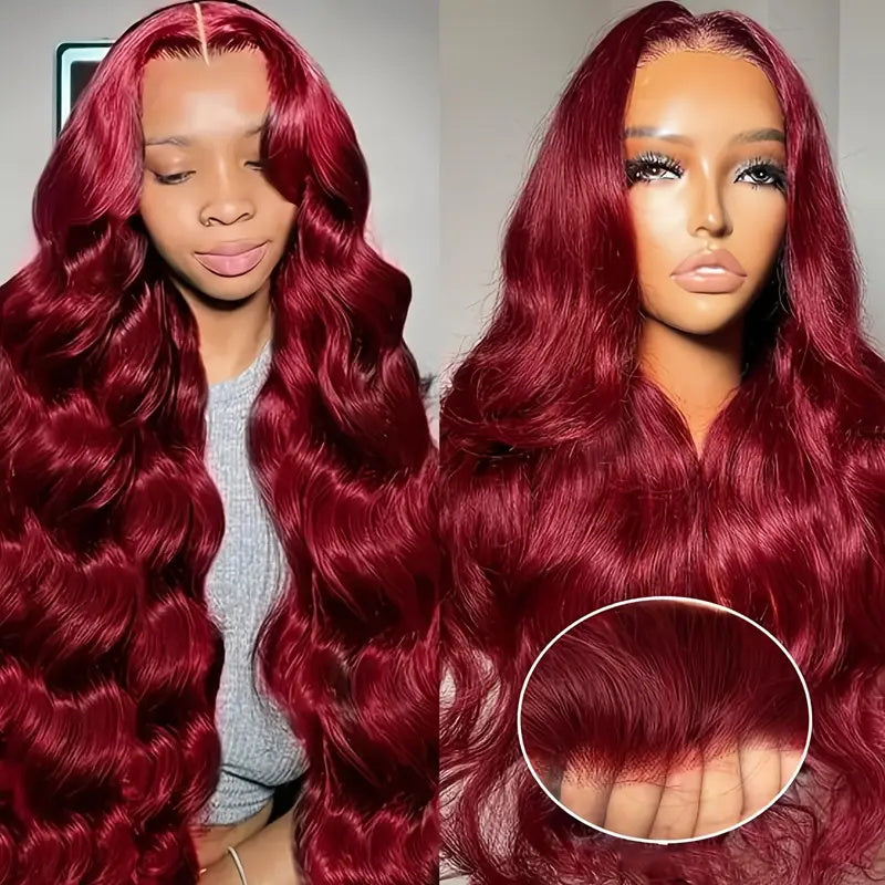 [ 30'' 200% Density= $199] 99J Burgundy Pre Cut & Pre Plucked & Bleached Knots Transparent HD Lace Ready To Wear Wigs