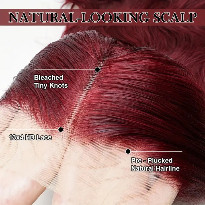 [ 30'' 200% Density= $199] 99J Burgundy Pre Cut & Pre Plucked & Bleached Knots Transparent HD Lace Ready To Wear Wigs