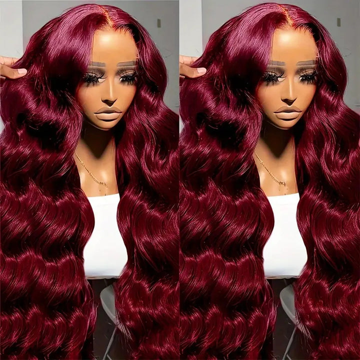 [ 30'' 200% Density= $199] 99J Burgundy Pre Cut & Pre Plucked & Bleached Knots Transparent HD Lace Ready To Wear Wigs