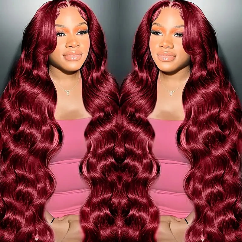 [ 30'' 200% Density= $199] 99J Burgundy Pre Cut & Pre Plucked & Bleached Knots Transparent HD Lace Ready To Wear Wigs