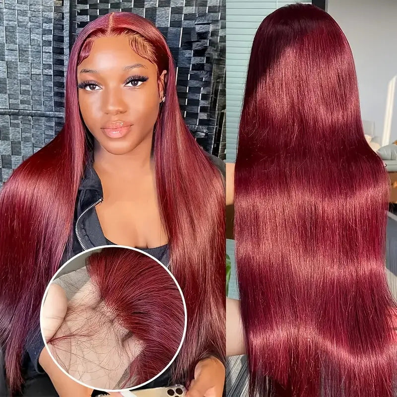 [ 30'' 200% Density= $199] 99J Burgundy Pre Cut & Pre Plucked & Bleached Knots Transparent HD Lace Ready To Wear Wigs