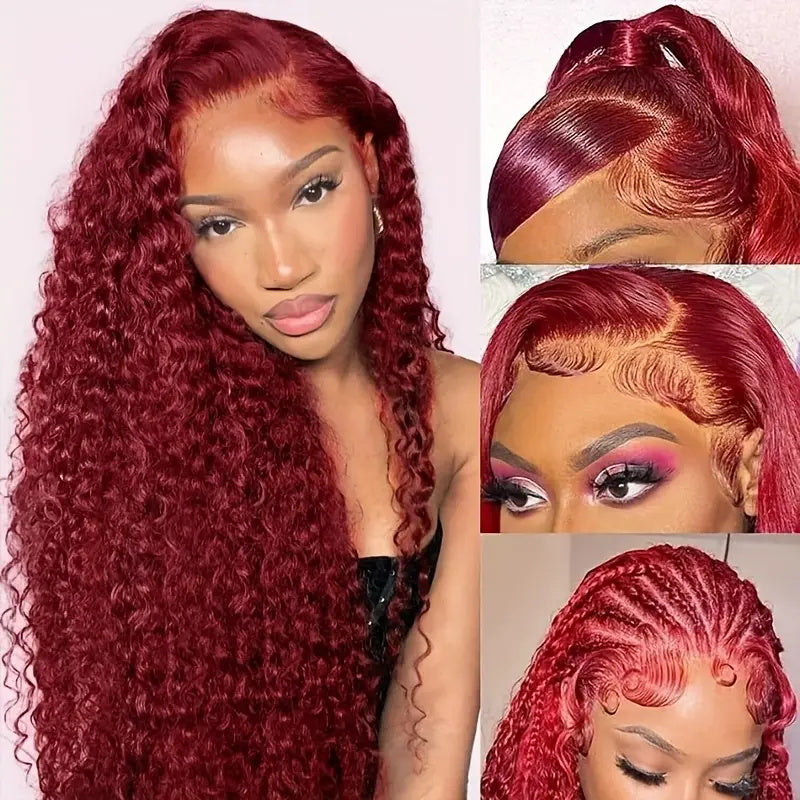 [ 30'' 200% Density= $199] 99J Burgundy Pre Cut & Pre Plucked & Bleached Knots Transparent HD Lace Ready To Wear Wigs