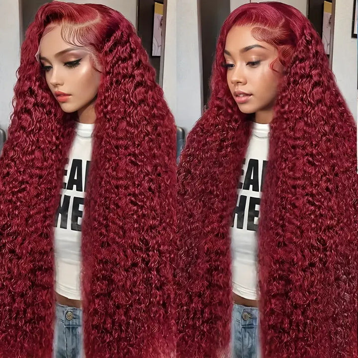 [ 30'' 200% Density= $199] 99J Burgundy Pre Cut & Pre Plucked & Bleached Knots Transparent HD Lace Ready To Wear Wigs