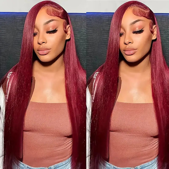 Allove 99J Burgundy Red Colored 13x6 Lace Front Human Hair Wigs For Women Straight Hair/Body Wave Available