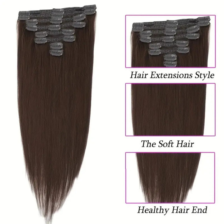 Allove Hair Straight Hair Clip In Hair Extensions 7 Pieces/Set 2# Dark Brown Color