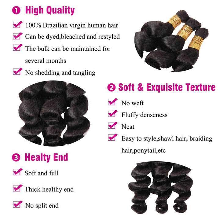 Allove Hair Loose Wave Bulk Virgin Human Hair Micro Braids Extension No Weft