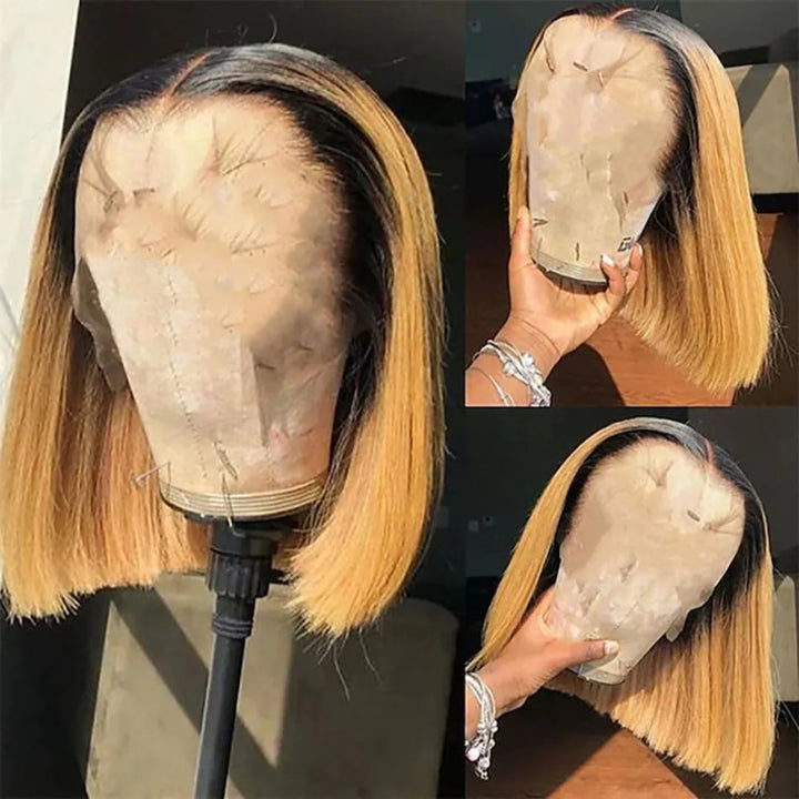 Allove Hair 1B/27 Ombre Bob Straight Wig 13x1/4x4/13x4 Glueless Colored Short Bob Wigs