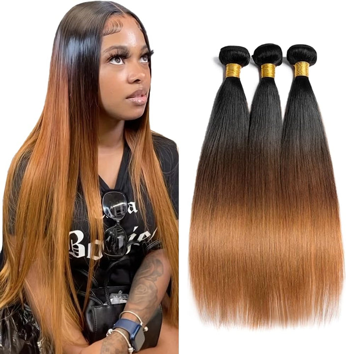 Allove Hair Two Tone Straight Hair Weave 3 Bundles T1B/30 Color Hair