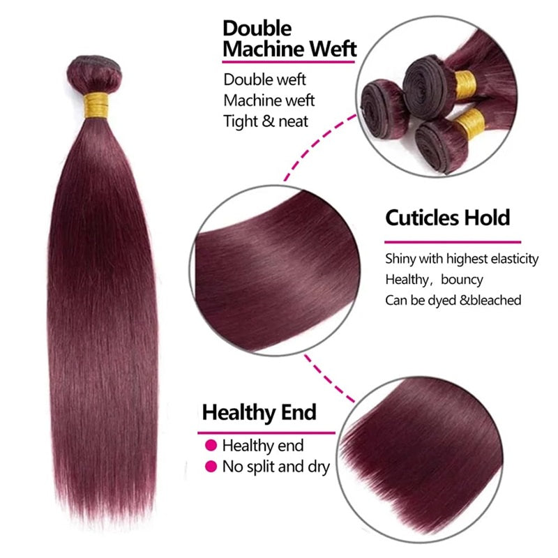 Allove Hair Burgundy 99J Colored Brazilian Straight Hair 3 Bundles Human Hair Weave