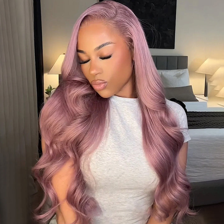 Allove Ash Purple HD Lace Front Body Wave Wigs Rose Gold Hair Color Human Hair Wigs