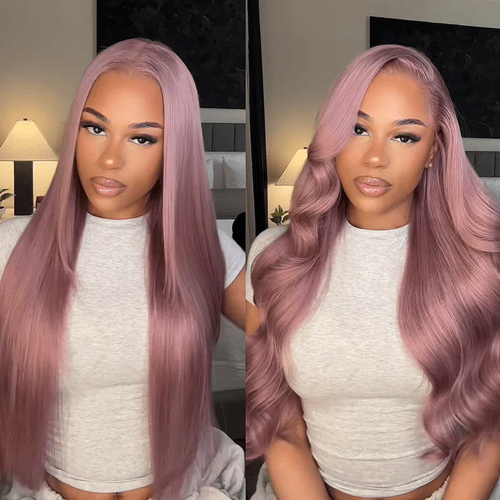 Allove Ash Purple HD Lace Front Body Wave Wigs Rose Gold Hair Color Human Hair Wigs