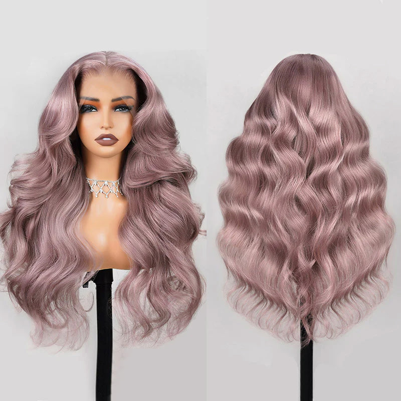 Allove Ash Purple HD Lace Front Body Wave Wigs Rose Gold Hair Color Human Hair Wigs