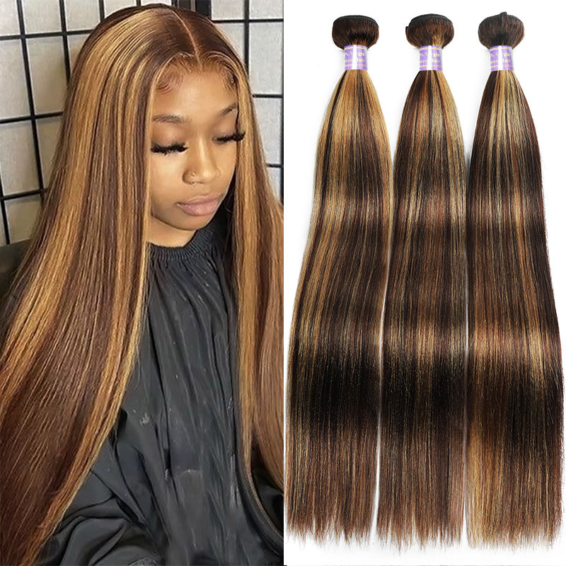 Allove Hair Piano Honey Blonde Yaki Straight 3 Bundles Highlight Hair Extension 100% Human Hair Bundles - AlloveHair