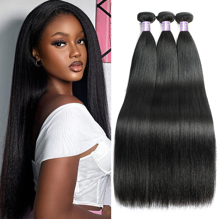 Allove Hair Upgrade Brazilian Yaki Straight 3 Bundles Virgin Human Hair Extensions