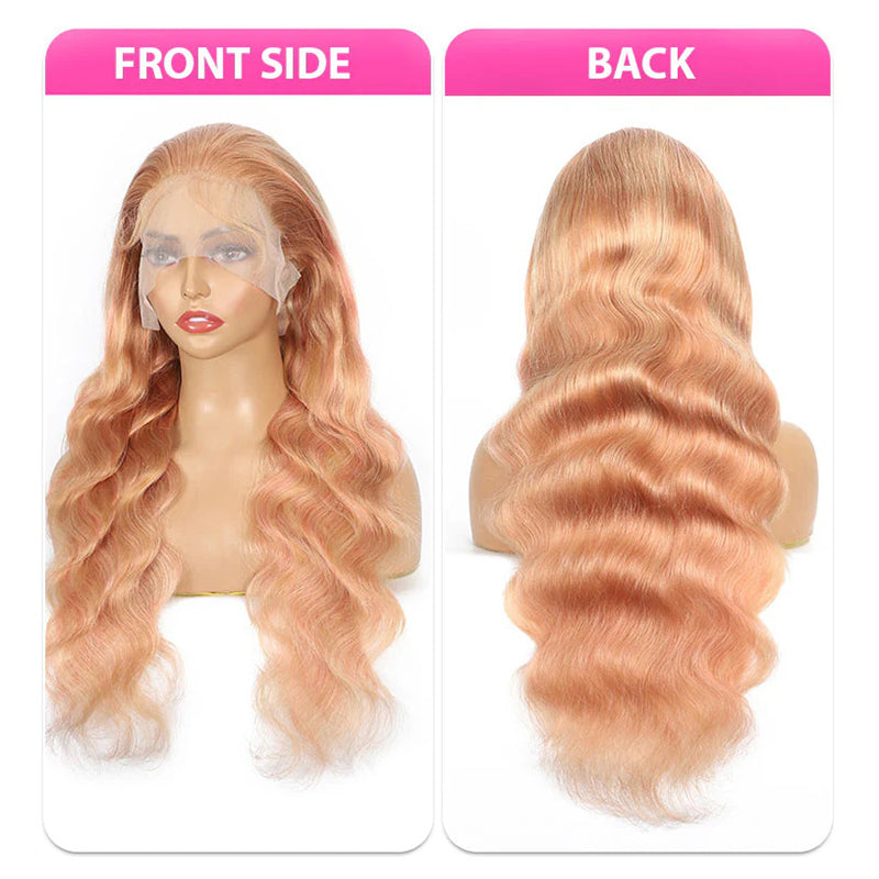 Allove Milk Tea Brown With Pink Blonde Highlight 13x4 HD Lace Front Body Wave Hair Wig 180% Density