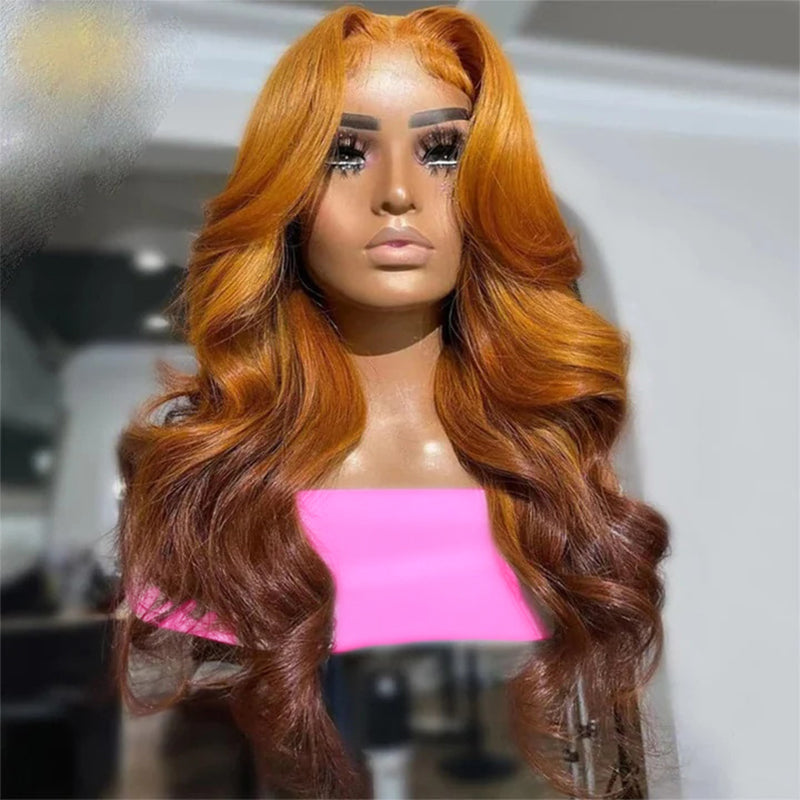 Allove Ombre Ginger Brown Colored 13x4 HD Full Lace Frontal Body Wave Wigs with Pre Plucked