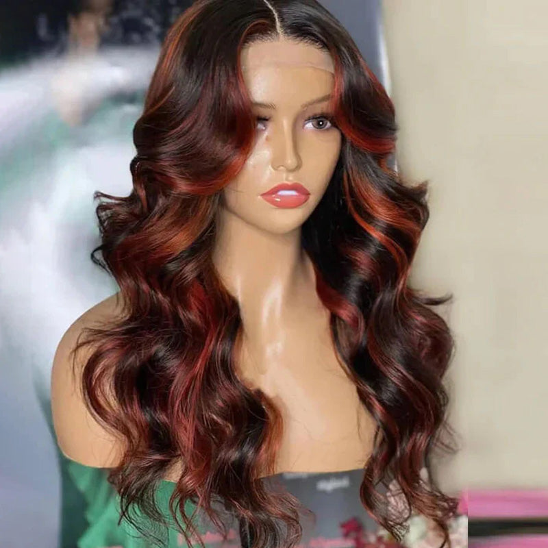 Allove P1B/350 Piano Color Body Wave 13x4 HD Lace Frontal Wigs with Pre-plucked Human Hair Wig