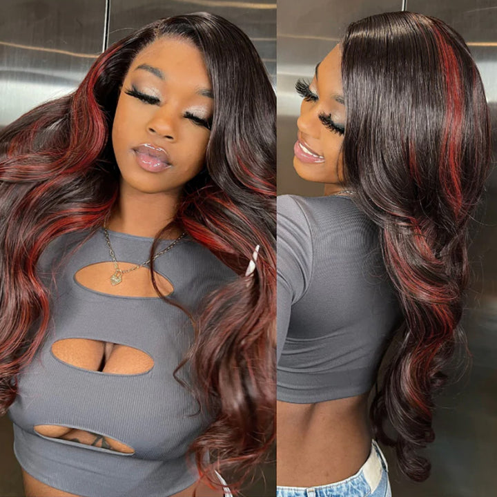 Allove P1B/350 Piano Color Body Wave 13x4 HD Lace Frontal Wigs with Pre-plucked Human Hair Wig