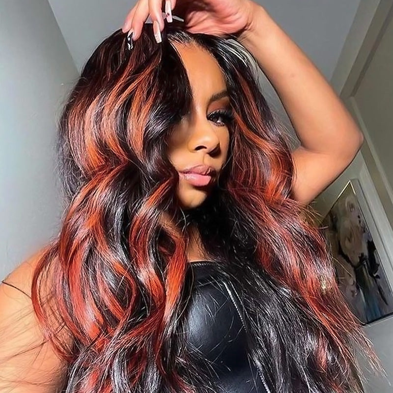 Allove P1B/350 Piano Color Body Wave 13x4 HD Lace Frontal Wigs with Pre-plucked Human Hair Wig