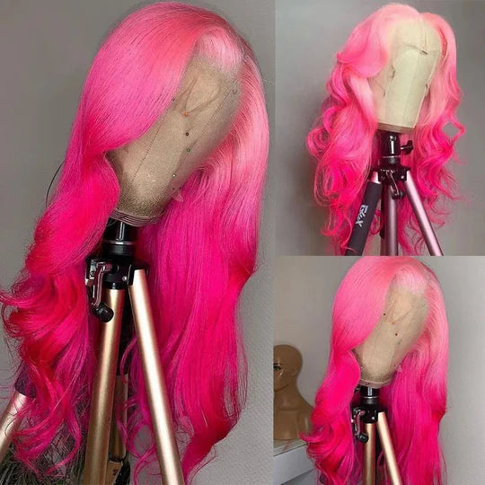 Allove Pink Color Body Wave 13x4 Lace Front Wig Pre-plucked Human Hair Wig Barbie Hair Style