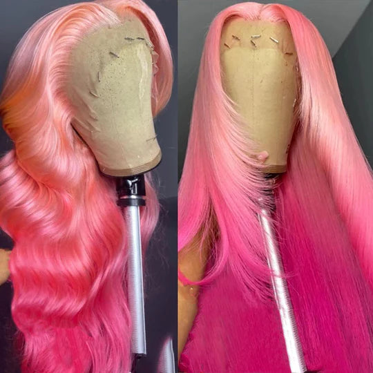 Allove Pink Color Body Wave 13x4 Lace Front Wig Pre-plucked Human Hair Wig Barbie Hair Style