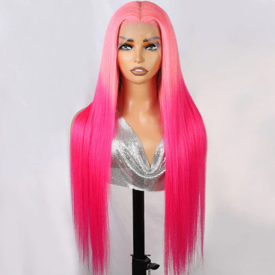 Allove Pink Color Body Wave 13x4 Lace Front Wig Pre-plucked Human Hair Wig Barbie Hair Style - AlloveHair